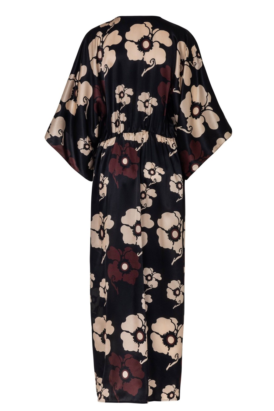 Women Juan de Dios | San Cipriano Silk Tunic/Black Maxi Ivory Flowers