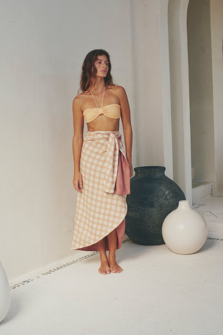 Women Juan de Dios Skirts | Capurgana Linen Skirt/Cream And Butter Scotch-Pink