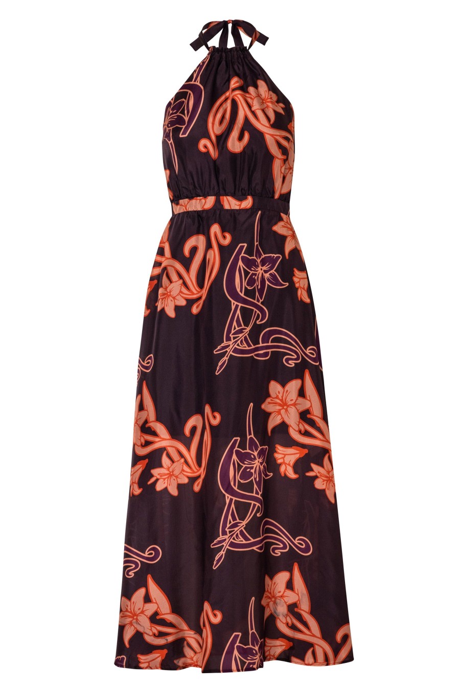 Women Juan de Dios | Torre Del Cielo Silk Habutai Midi Dress/Aubergine Lilies