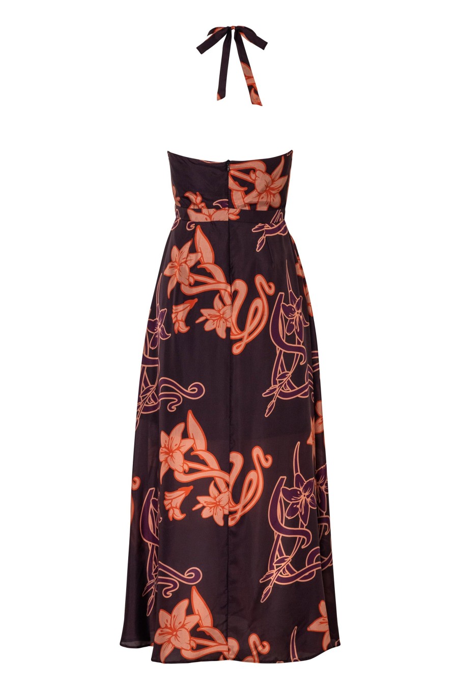 Women Juan de Dios | Torre Del Cielo Silk Habutai Midi Dress/Aubergine Lilies