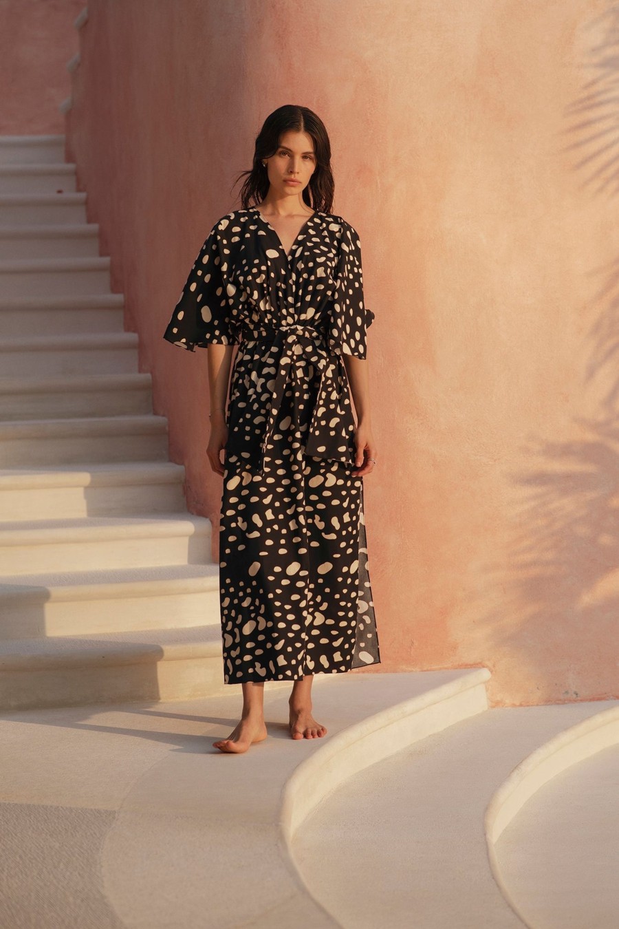 Women Juan de Dios Dresses | San Bernardo Cotton Tunic Dress/Black Night Ivory Pebbles