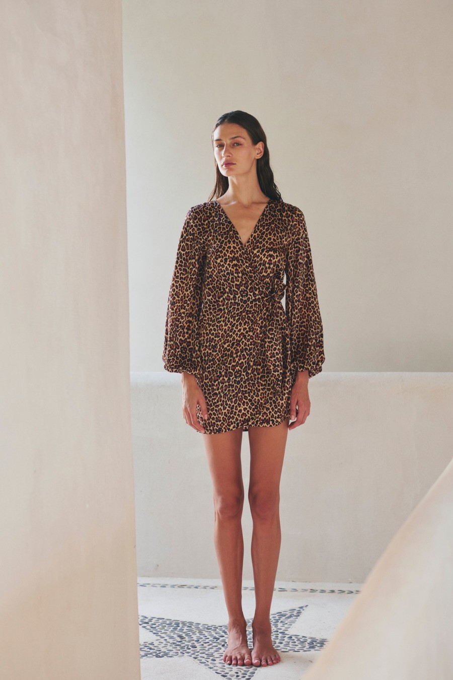 Women Juan de Dios Dresses | Hojarasca Silk Satin Mini Dress/Jaguar Print