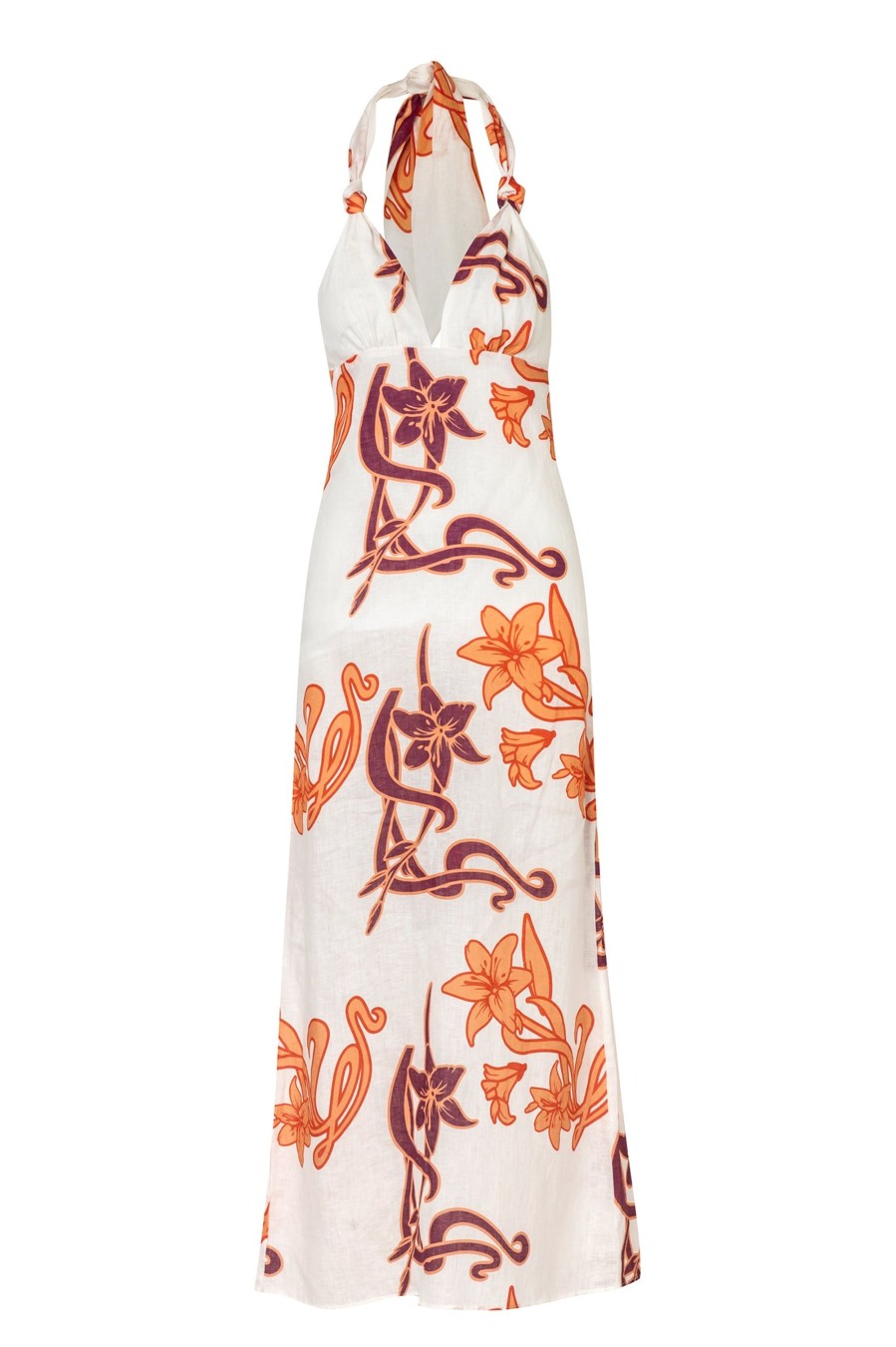 Women Juan de Dios Dresses | Veronique Linen Maxi Dress/White Lilies In Salmon And Violet