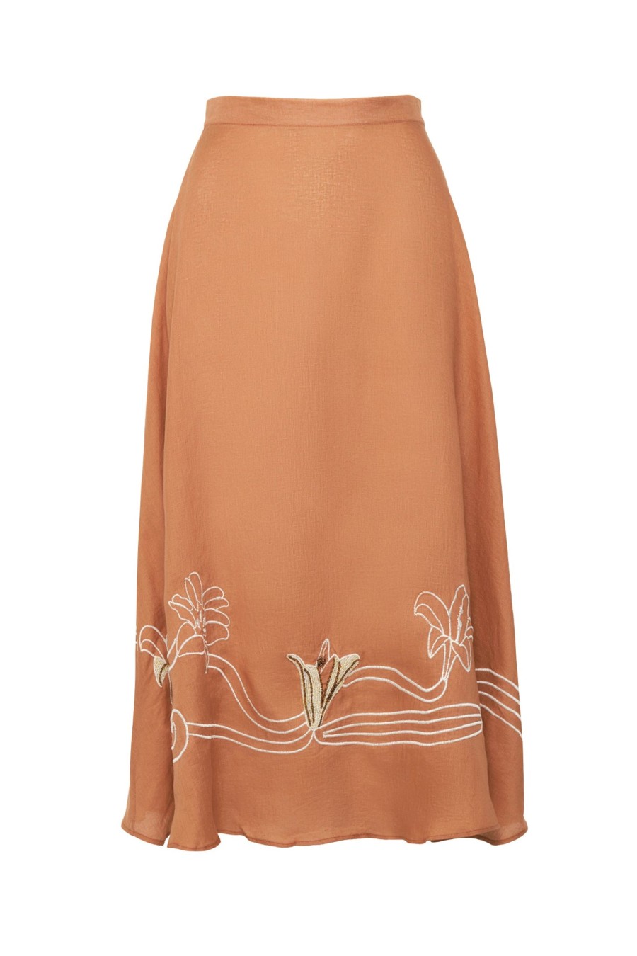 Women Juan de Dios Skirts | Capri Linen Embroidered Skirt/Salmon