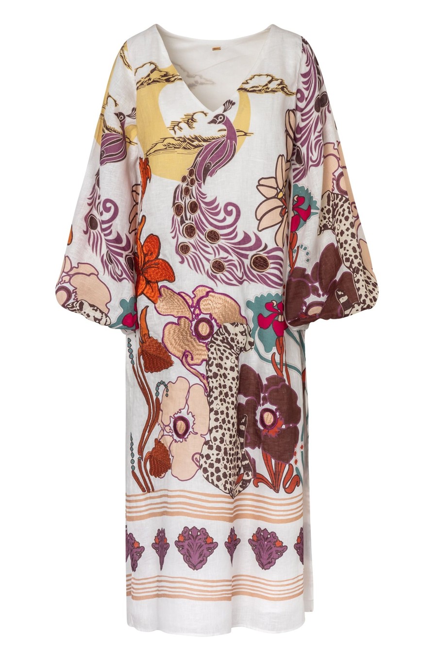 Women Juan de Dios Dresses | San Marco Linen Embroidered Tunic Dress/White Enchanted Garden