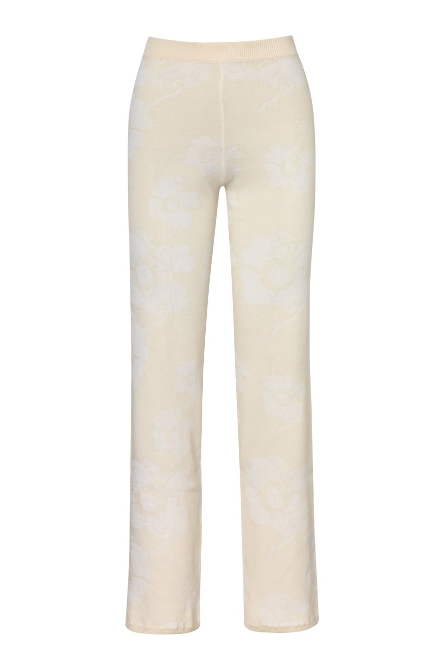 Women Juan de Dios Pants | Alba Knit Cotton Jacquard Pants/Ivory Maxi Flowers