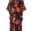 Women Juan de Dios Dresses | Morena Open Silk Kaftan/Aubergine Lilies In Salmon