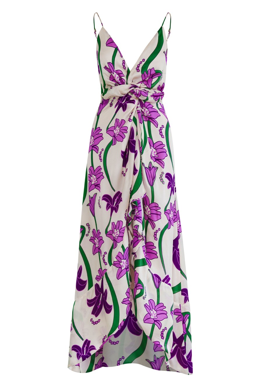 Women Juan de Dios | Sabina Silk Dress/Violet Flowers