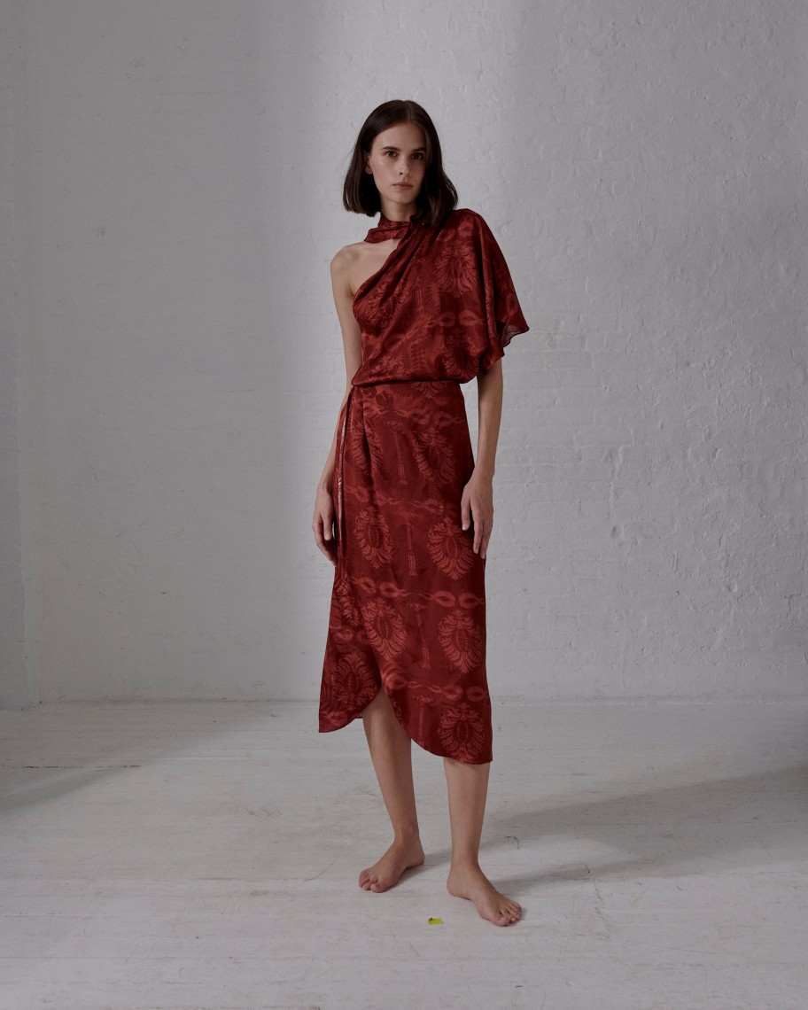 Women Juan de Dios Skirts | Amaime Jacquard Midi Skirt/Wine